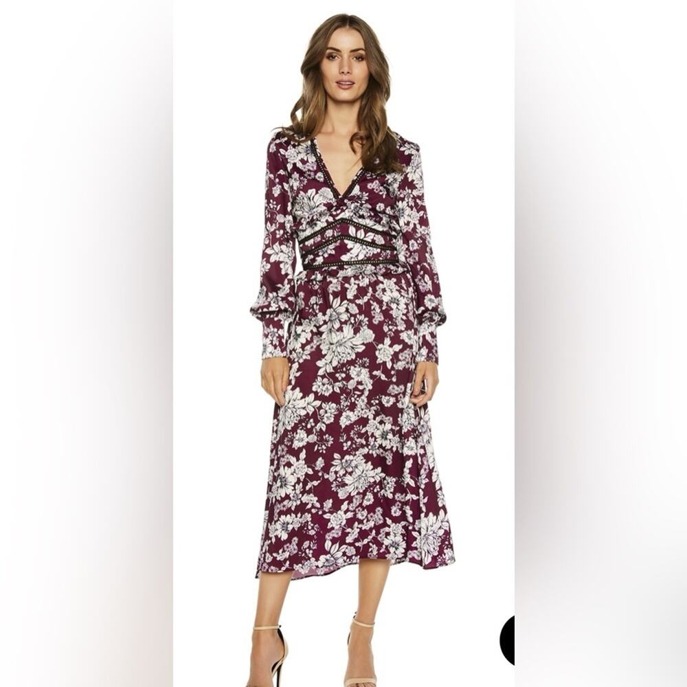 Bardot Midi Dress Jolie Floral Maroon Burgundy Eyelet Lace- Size 6 NWT‎